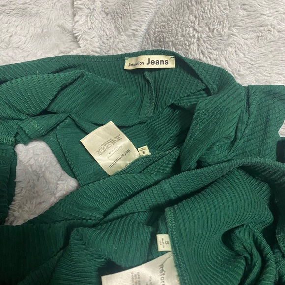 Reformation jeans marion green two piece rib knit SZ S pants crop top - Picture 3 of 3